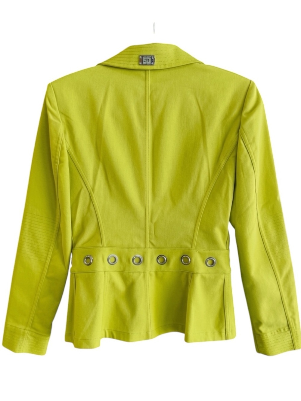 Vintage St. John Chartreuse Blazer Chrome Grommet Detail | Retro Mod Luxury - Picture 3 of 9